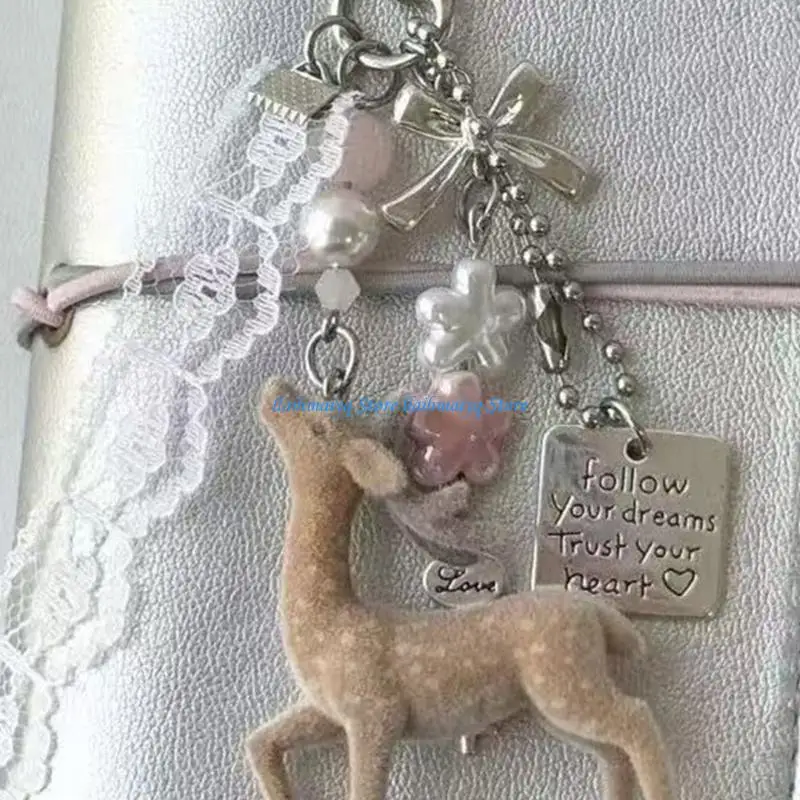 573B Flocking Deer Charm For Bags And Keys Adorable Korean Fashion Jewelry