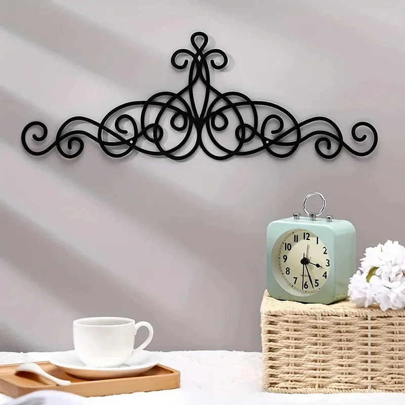 Wall Decor,  Metal Traditional Metal Scroll Wall Art Decor, Rustic Iron Wall Medallion Black Metal Scroll Iron Wall Plaque