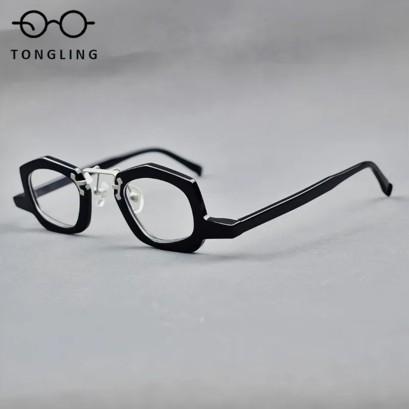 High-Quality Fashion Women Handcrafted Premium Acetate Classic Unique Niche Retro Men Artistic Casual Polygonal Spectacle Frame