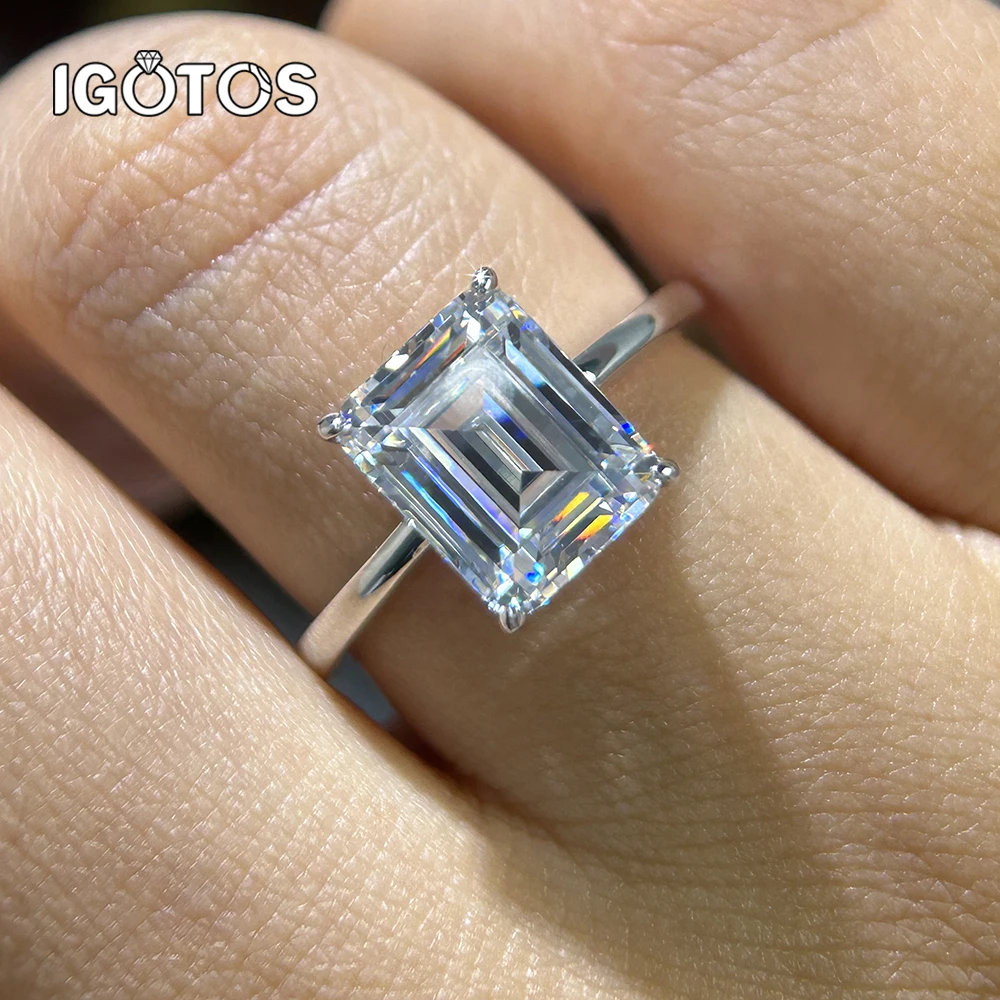 

4CT Emerald Cut Moissanite Wedding Bands Ring for Woman 925 Sterling Silver Engagement Diamond Rings with Certificate Jewelry