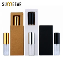 5ml Empty Perfume Bottle With Drawer Box Black And White Kraft Paper Box Anodized Aluminum Pump Bottle
