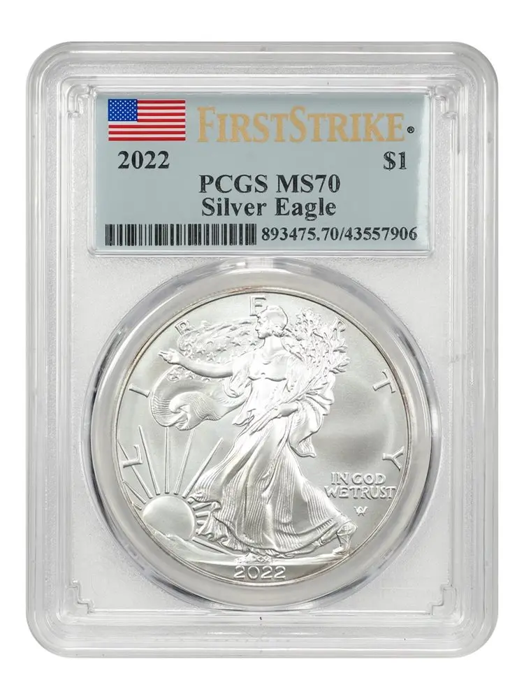 Monedas de Plata Auténticas de Estados Unidos 2022, Eagle de 1 Dólar, Monedas de la Libertad, Calificadas, Selladas en Caja, Coleccionables, Estuche PCGS