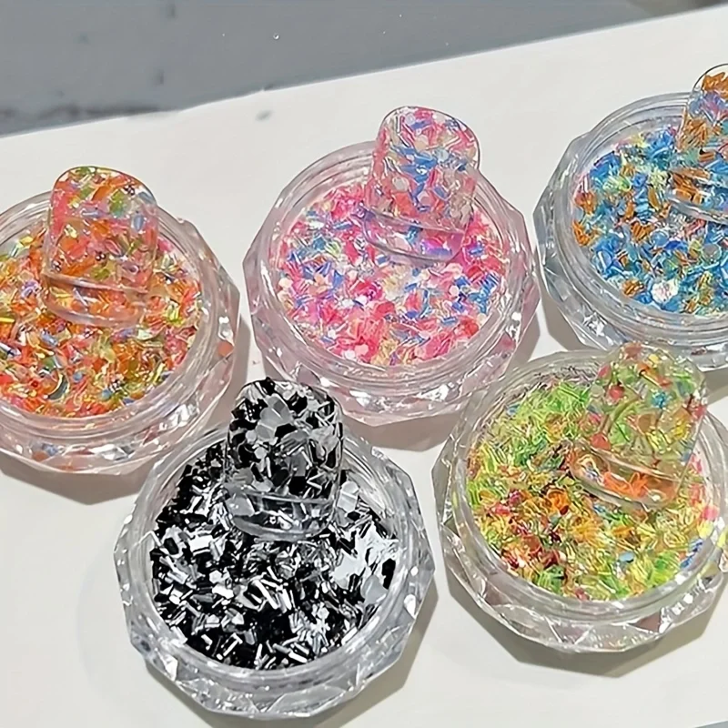 Arte de uñas con cielo estrellado de color dopamina: diseño de lentejuelas de color caramelo, decoración vibrante para decoración de uñas DIY en verano japonés y coreano