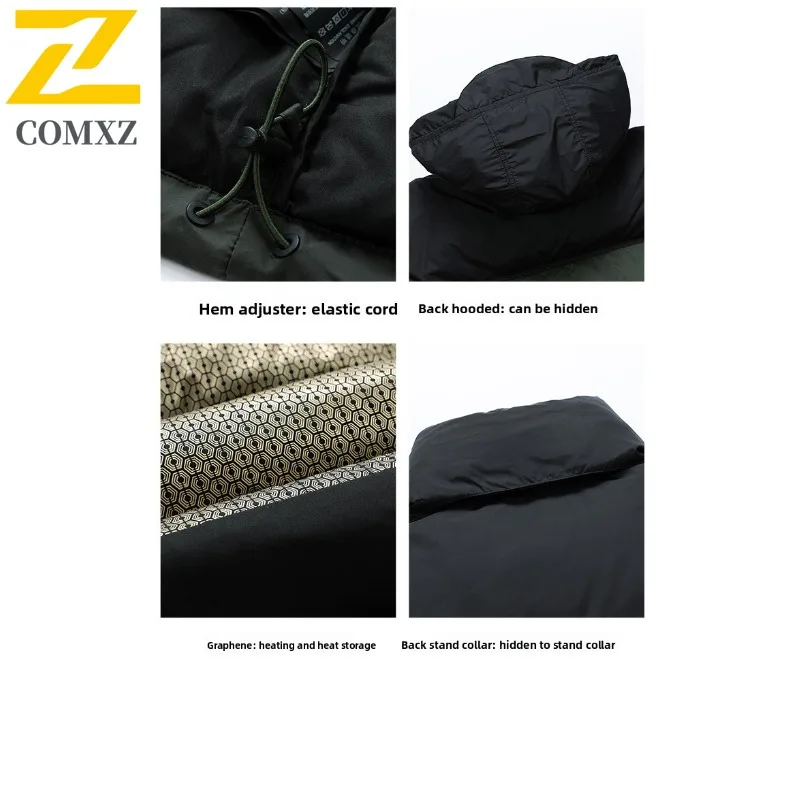 COMXZ Mens Down Jacket Fashion Stand Collar Outdoor Cycling Windproof Warm Parka Splicing Travel Cold Resistant Winter Coats