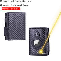 Customized Logo Card Holder Men Airtags Wallet Carbon Fiber Leather RFID Blocking Card Case Cardholder Coins Pocket Zipper Purse