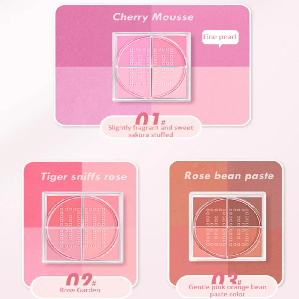 4 Square Grid Face Blusher Vibrant Orange Makeup Blush Palette Cheek Contour Blush Powder Matte Blusher Korean Makeup Tint Blush