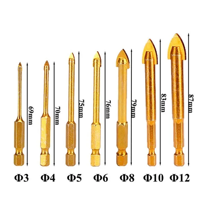 Meikela 4/6/7pcs Alloy Ceramic Gold Spear Drill Bit Head Superhard Power Tool Accessories For Drilling Ceramic Tile Marble Glass