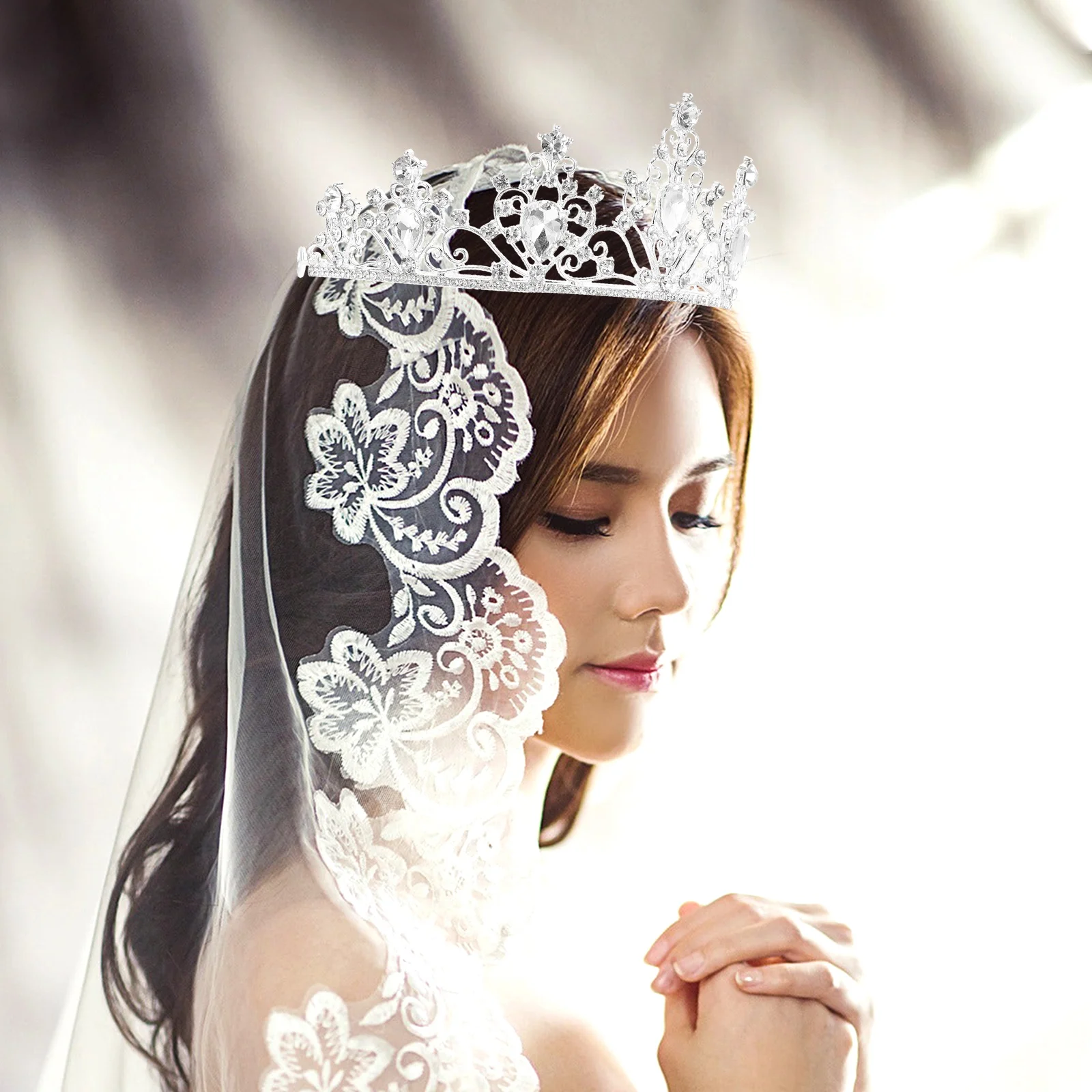 

Rhinestone Crown Wedding Tiara Bridal Hair Decoration Elegant Alloy Headdress Banquet Party Stylish Exquisite Shine