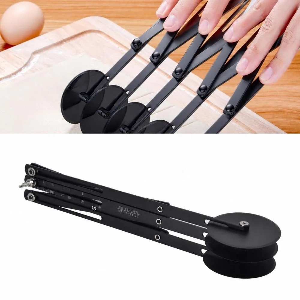 New 3 Wheel Pastry Cutter Stainless Steel Non-Stick Coating Pizza Slicer Adjustable Expandable Dough Divider Pie Cake Baking