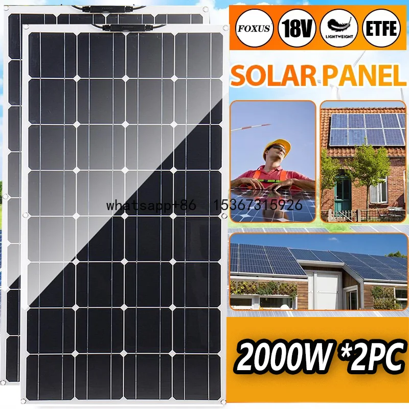 2000W1000W Solar Panel 18V High Efficiency  Portable Power Bank Flexible Emergency Charging Outdoor Solar Cells For Home/Camping