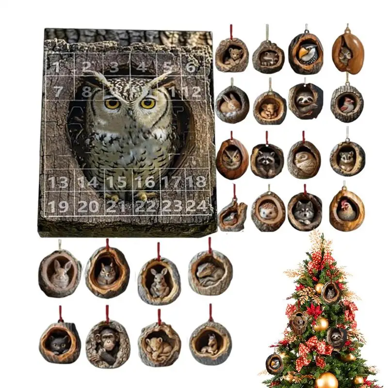 

Cute Animal Christmas Advent Calendar Kit Countdown Christmas Calendar Rabbit Tree Pendant 2D Acrylic Owl Wolf Pendants