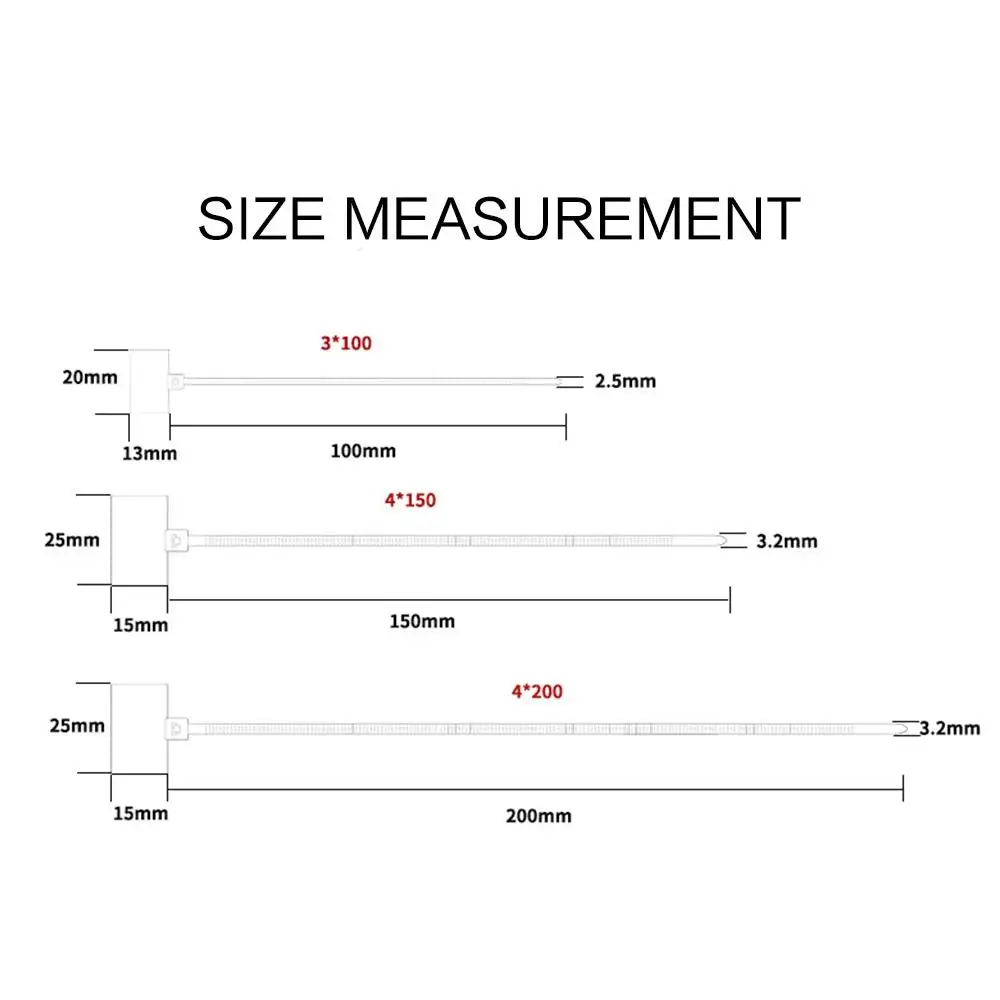100PCS Easy to Mark Nylon Cable Tags, 3x100mm, 4x100mm, Plastic Pieces 200 4x150mm, Ties, Self-Locking Loop Ties, Zipper