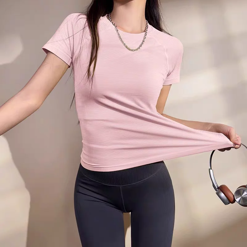 Damen Yoga-Top Nahtlose Sport-T-Shirts Fitnesskleidung Kurzarm Yoga-Shirt Gym-Top Lauf-Activewear Sport-Top – Detail 18