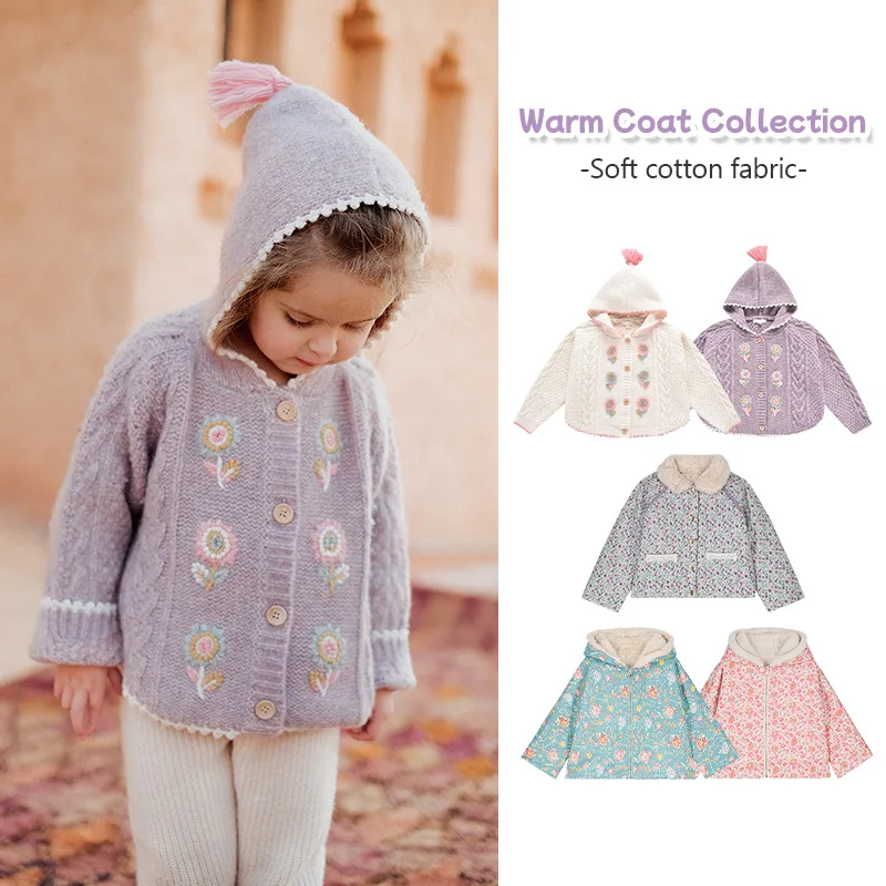 

Children's Jacket 2023 Autumn/Winter Ethnic Style Girls Floral Reversible Imitation Rabbit Down Hooded Cotton Jacket