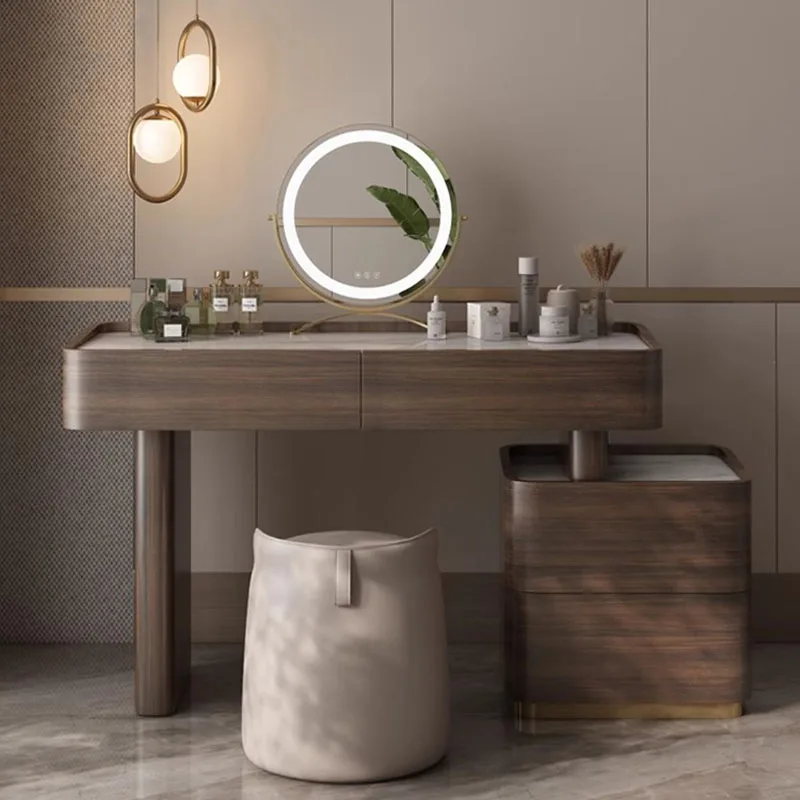 Brown Luxury Dressing Table Bedroom Storage Wood Lights Dressing Table Makeup Mirror Penteadeiras De Maquiagem Bedroom Furniture