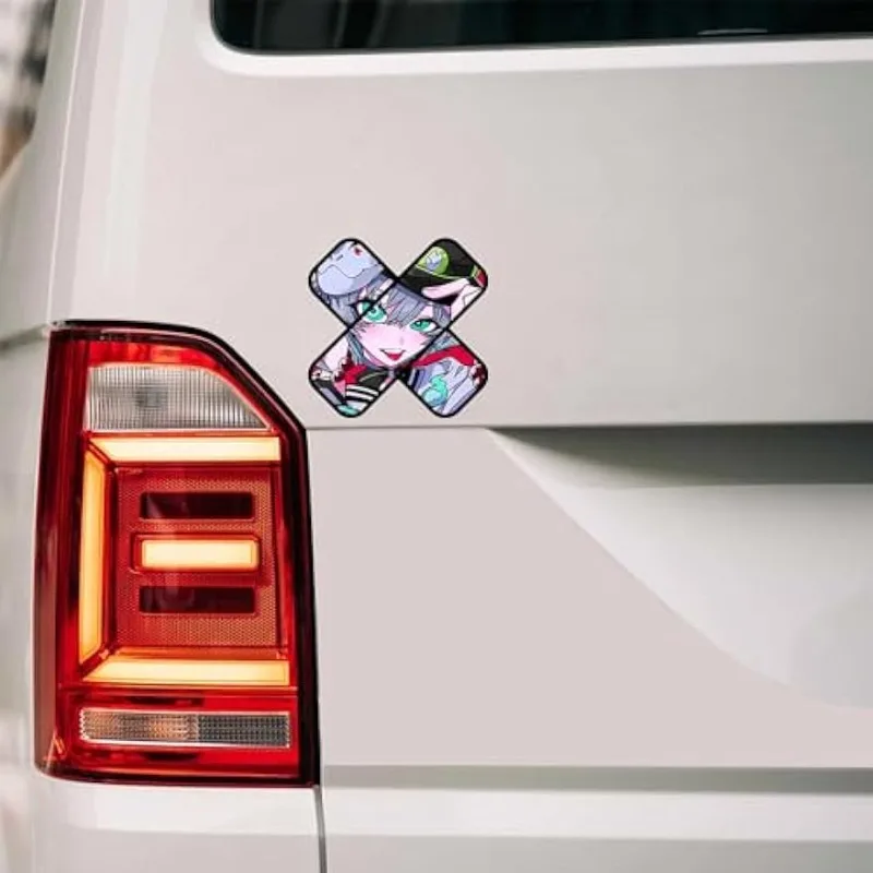 Cool Anime Girl Cross-Shaped Vinyl Sticker, Waterproof Decal for Car Rear Window Laptop RV Decor view 4