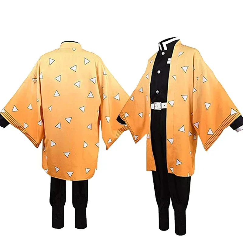 Demon Slayer Kimetsu No Yaiba Anime Cosplay Traje, Kimono Agatsuma Zenitsu Uniforme, Halloween Party Costumes, Adulto e Infantil