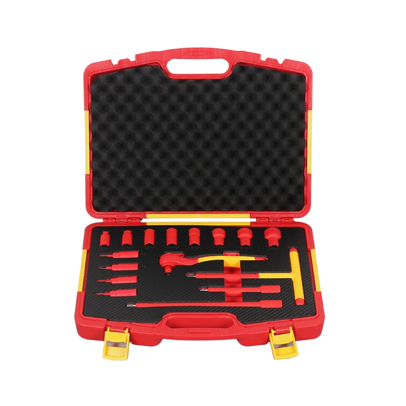 

ej-16PCS Insulated Hand Iron Ratchet Socket Wrench Tool Set with OEM Option Includes T Shape Wrench and Plastic Box@