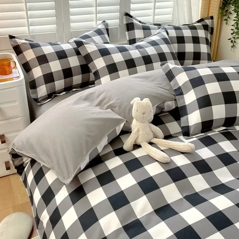 

Plant Thickened Three Four Piece Bed Sheet Set Blue And White Large Grid