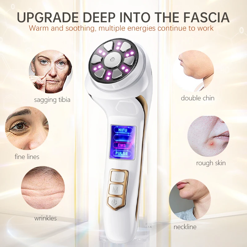 Mini HIFU Ultrasonic Massager EMS Micro Current Facial Lifting, Firming, Anti Wrinkle Skincare Multi Functional Beauty Device