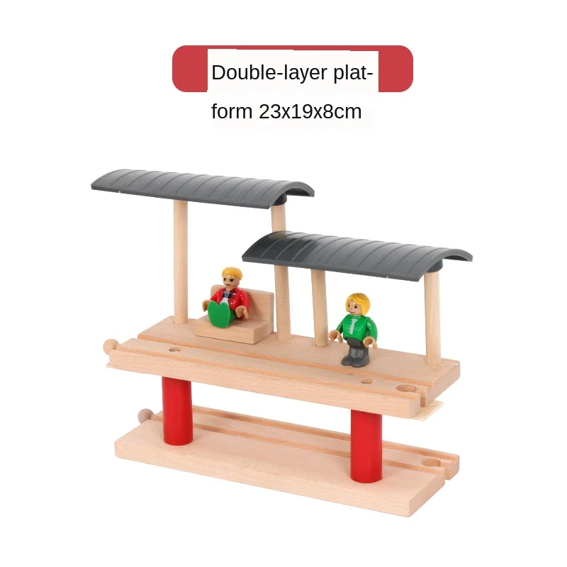 Pista de trem de dupla camada de madeira, plataforma de trem, acessórios de brinquedo, trem infantil, pista de tráfego, brinquedo compatível com madeira s10