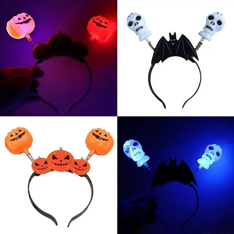 

31BF светящаяся повязка на голову с тыквой и черепом, повязка на голову для Хэллоуина, принадлежности для декора вечеринки для