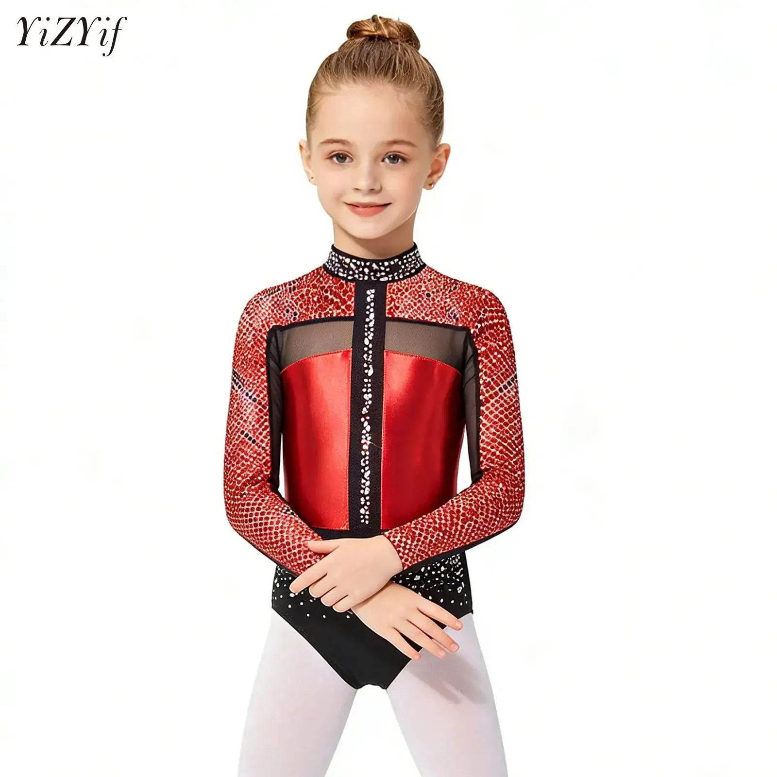 

Girls Figure Skating Acrobatics Gymnastics Leotard Children Long Sleeve Ballet Dance Jumpsuit Bodysuit Athletic Sports Clothes