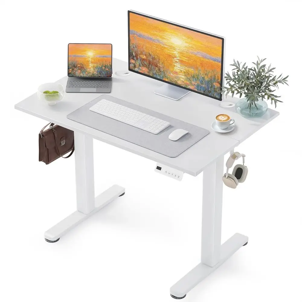 40 x 24 Inch White Electric Standing Desk | Adjustable Height, Sit Stand, Cable Management, Ergonomic, Home Office