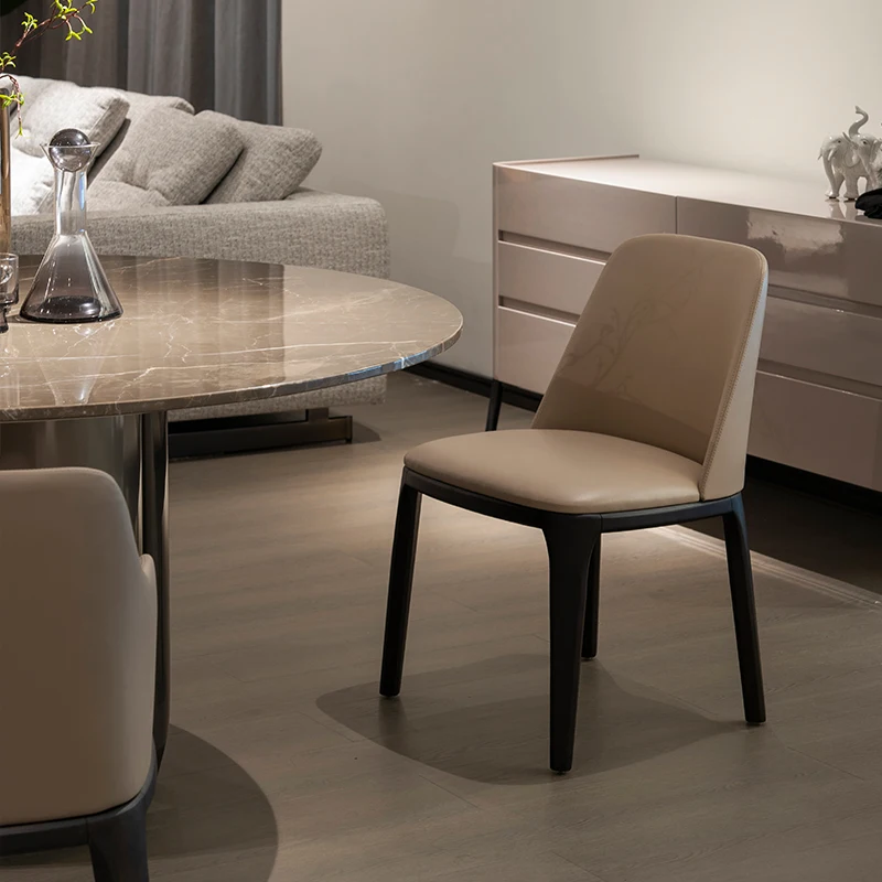 FUWOS-Silla de comedor italiana de lujo, sillón de piel de vaca, personalizado, moderno, simple, de diseñador, para el hogar, de madera maciza, para