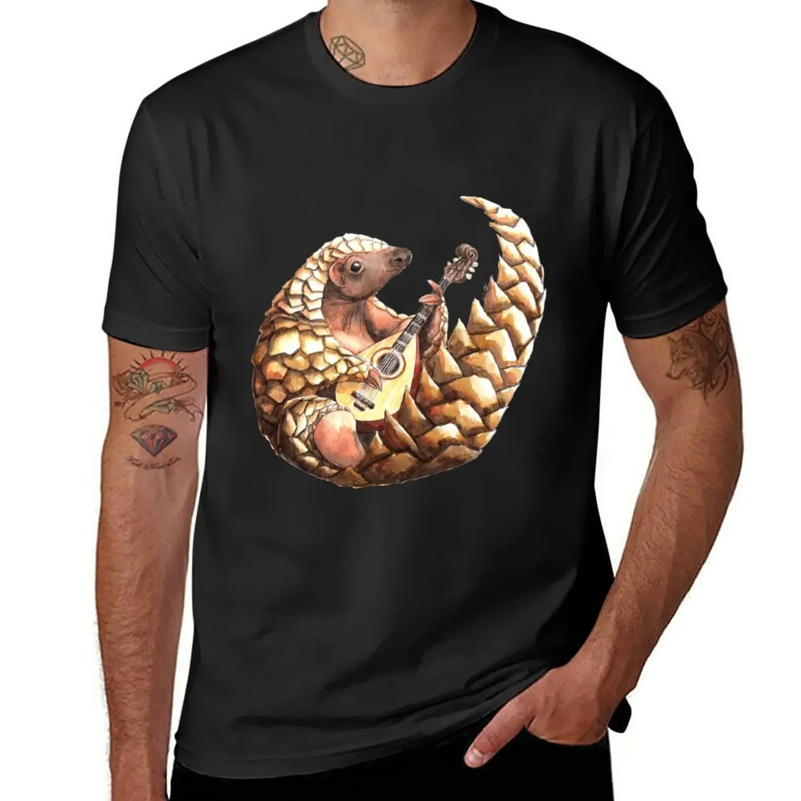 

Pangolin playing the Mandolin T-Shirt hippie clothes Aesthetic clothing T-shirts for men cotton