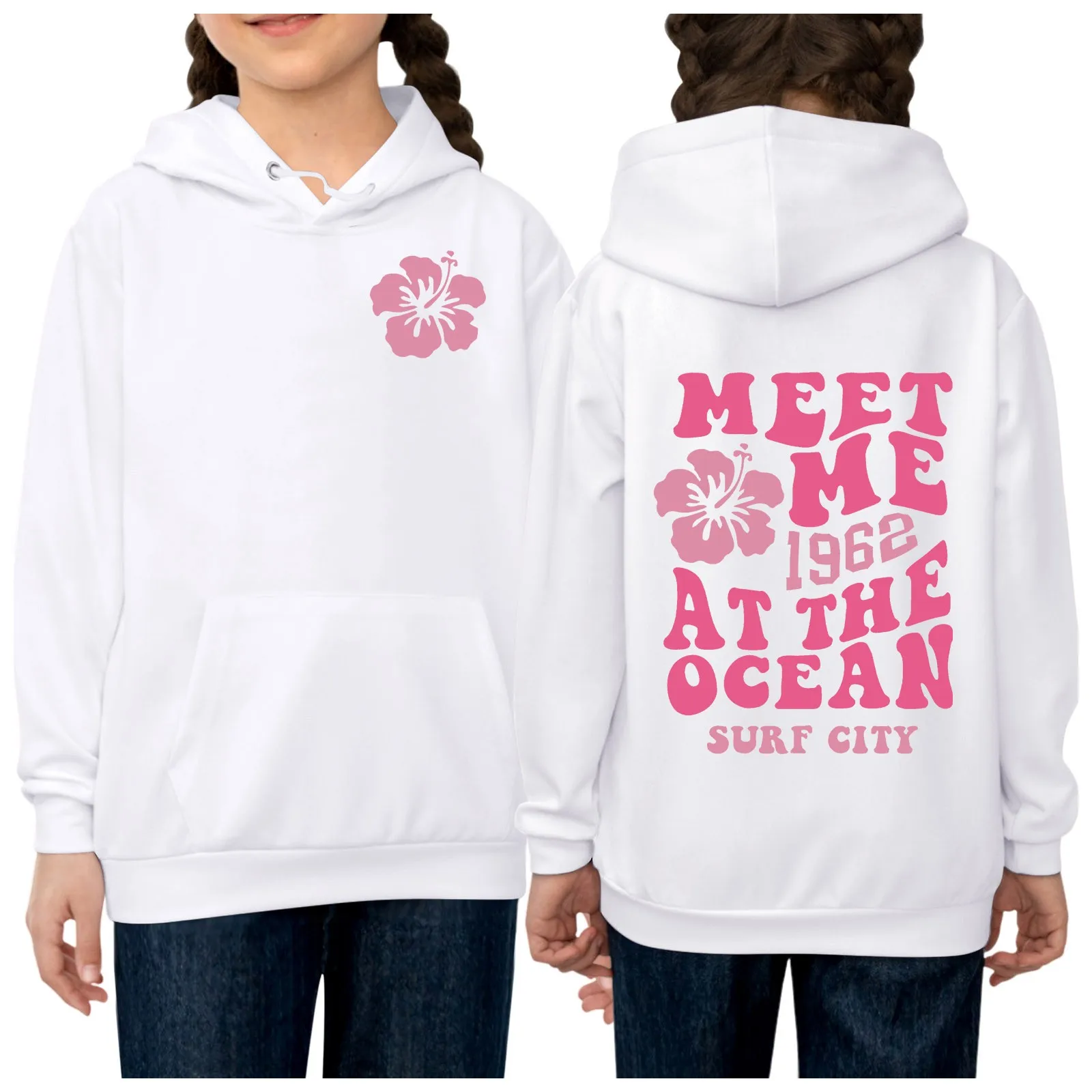 2024 Fashion Girl's Hoodie Long Sleeve Soft Sweatshirt Pink Palm Puff Print Graphic Kids Cute Pullovers Top Clothes For Kids