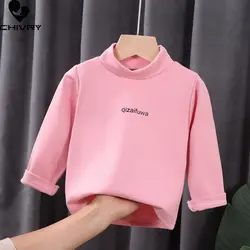 Kids T-Shirts New 2023 Spring Autumn Boys Girls Kids Letter Bottoming Shirt Tops Children Turtleneck Long Sleeve Casual T-shirts