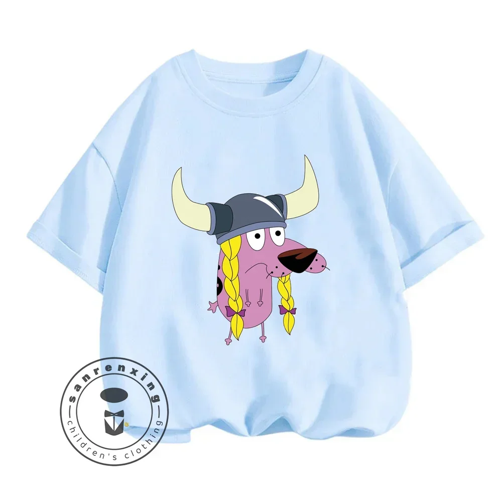 Cheerful Courage The Cowardly Dog Cartoon T-Shirts for Boys and Girls Summer Fashion Soft Elastic Sports Tops for Kids