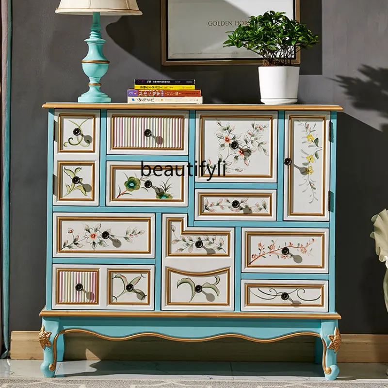 

American-Style Solid Wood Storage Hallway Chest of Drawers Multi-Functional Drawer Storage Cabinet Bedroom Living Room Hallway