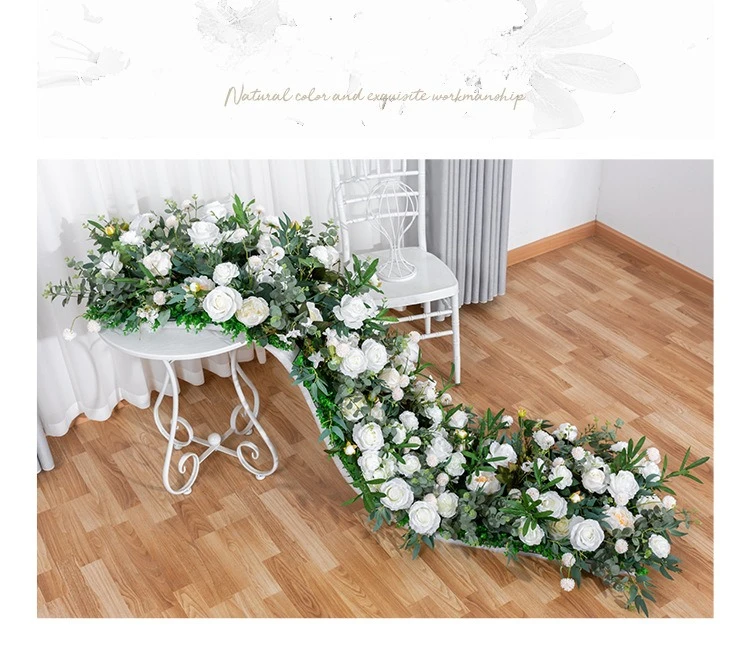 200x50CM Grüne Künstliche Rosenblumenreihe Hochzeitstischläufer Blumenwand-Hintergrund Schaufensterdekoration Outdoor-Event-Dekoration – Detail 2