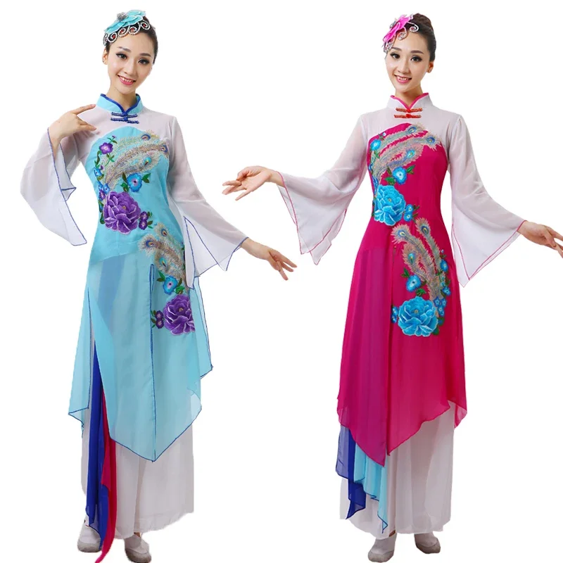 

Женский костюм Hanfu в китайском стиле для классических танцев, Женский костюм для выступлений Янко, костюм для народных танцев