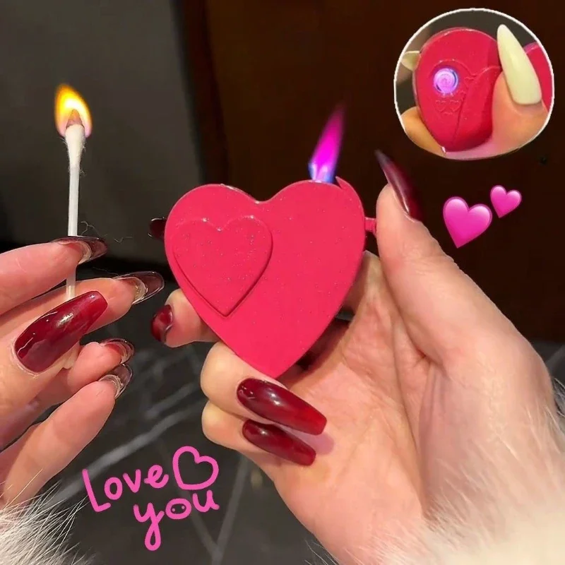 

Gas -Electric Dual Use Love Shape Micro Sculpture Projection Inflatable Butane Lighter Windproof Cigaratte Lighter forGirlfriend