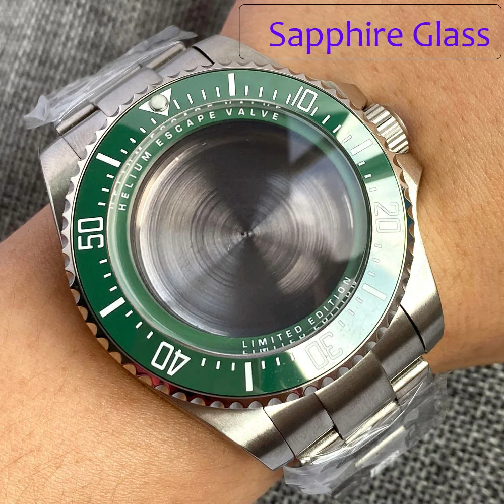 SEA 43MM Steel Watch Case with SAPPHIRE GLASS for NH34 NH35 NH36 NH38 ETA2825 PT5000 MIYOTA DG MINGZHU Movt 904L Bracelet