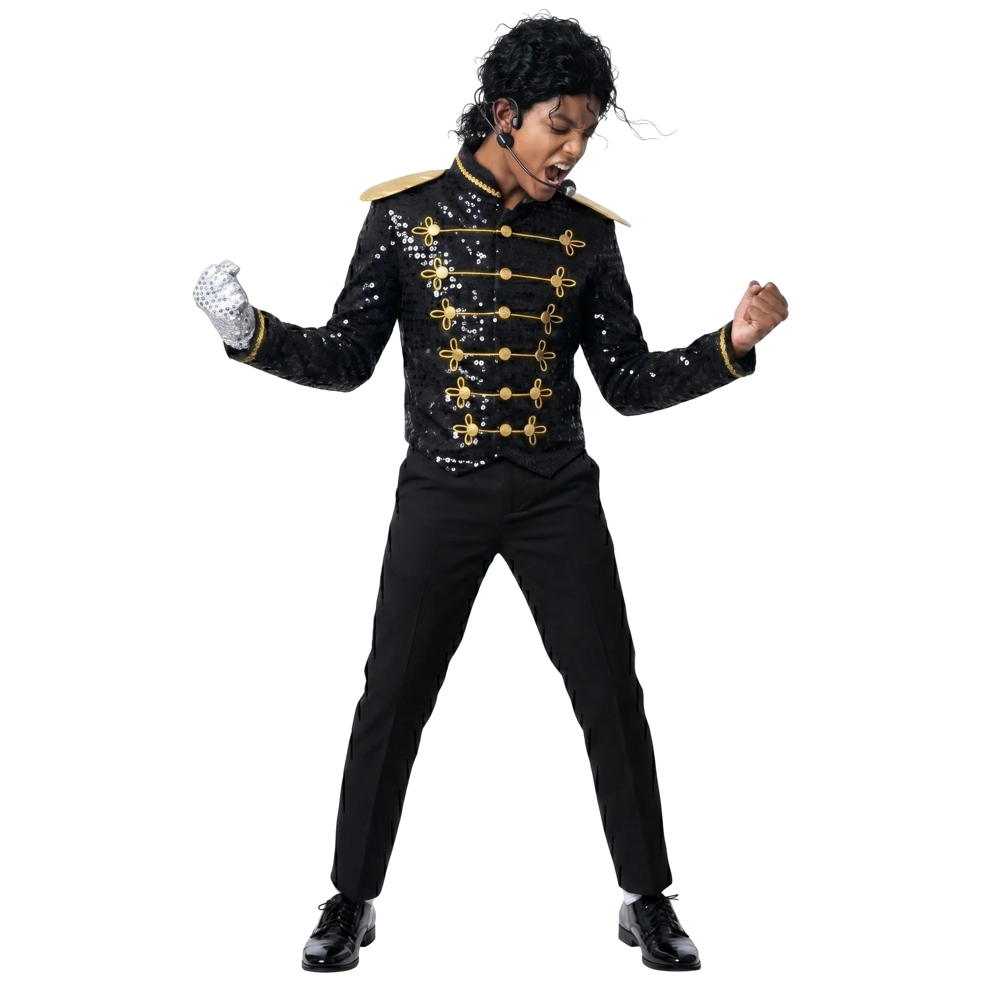 Superstar Sänger Kostüm Jacke mit Handschuhen Set Halloween Karneval Retro Pop Sänger Bühnenauftritt Cosplay Outfit