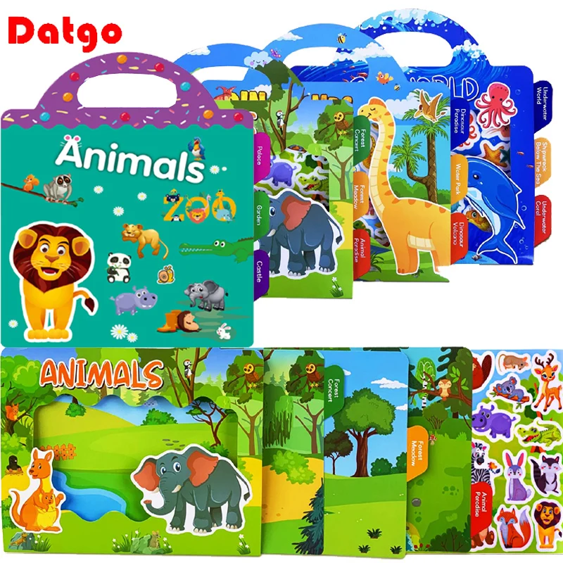 New Children Reusable Scene Cute Stickers DIY Puzzle Sticker Games Books Cartoon Animal Learning Cognition Toys For Kids Gift