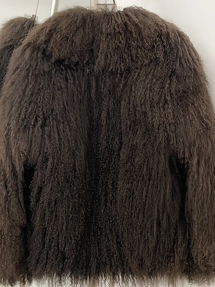 ZMEENNA Donkerbruin Krullend Lamswol Nepbontjas Voor Vrouwen Stijlvolle Shaggy Oversized Cropped Jas Gezellig Warm ZM4050