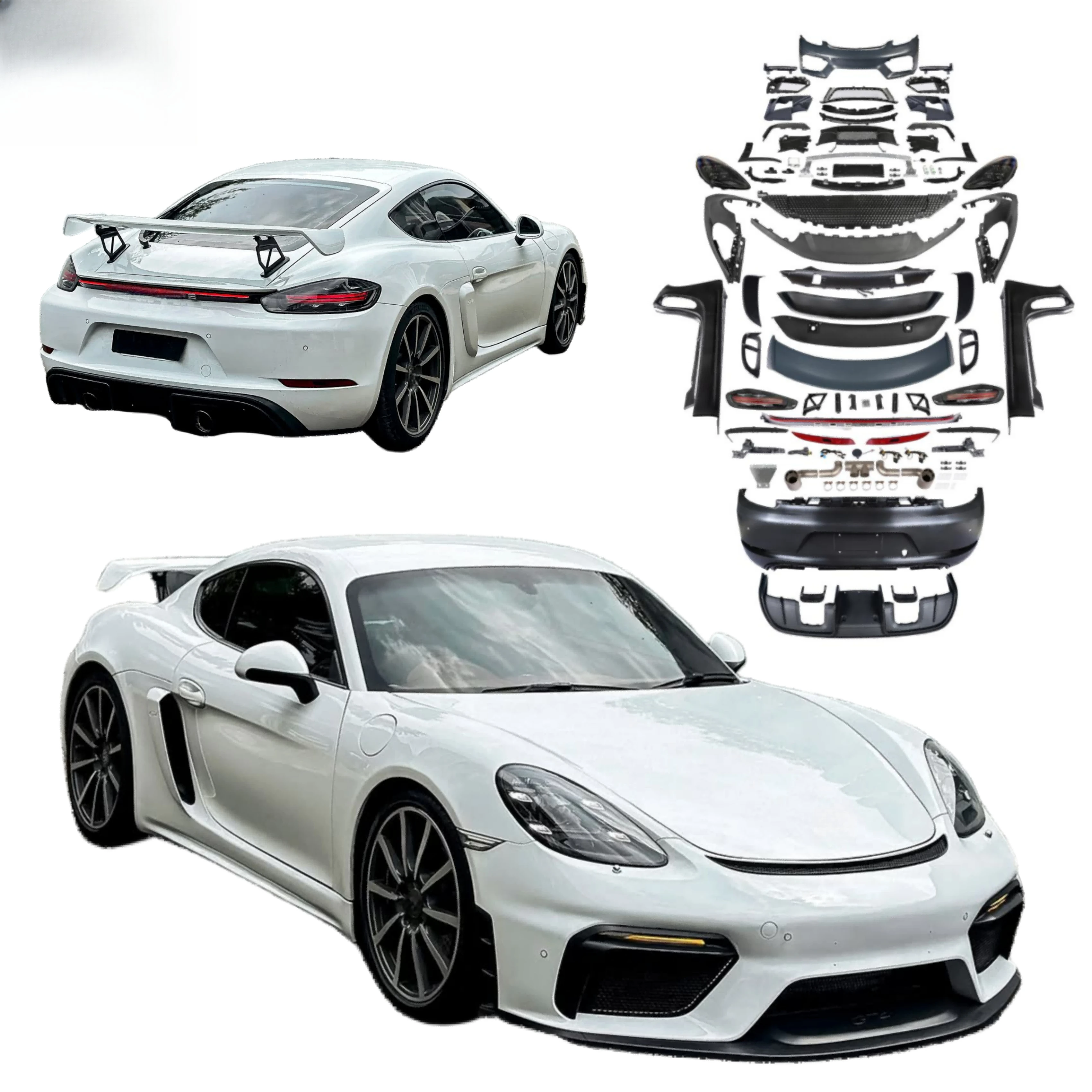 Bodykit For Cayman 981 2013-2016 Facelift to 2024 718 GT4 Style with Diffuser Lip Bumper Grill Fenders Hood High Quality