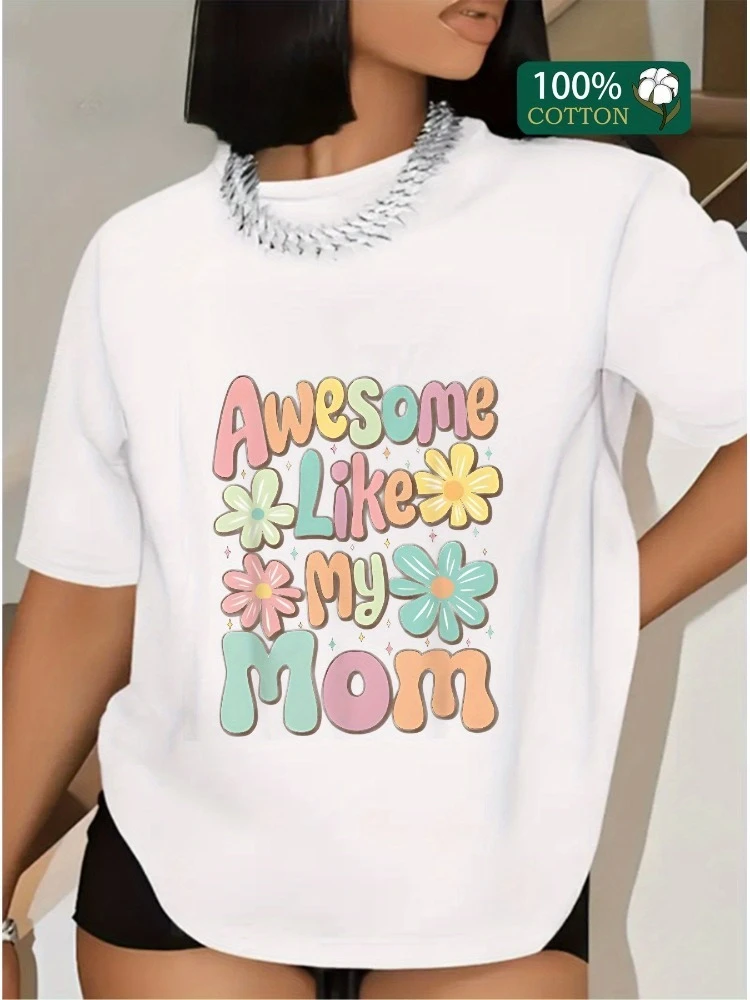

Женская хлопковая футболка с короткими рукавами и принтом Love My Mom, повседневный топ с круглым вырезом и цветочным принтом, мягкая футболка, топ с цветочным узором