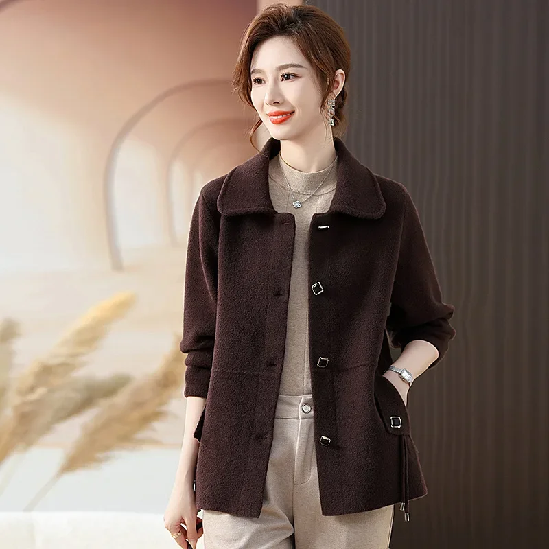 

Mom, spring and autumn short temperament woolen coat, coat, new long-sleeved top, middle-aged and elderly women's clothing,