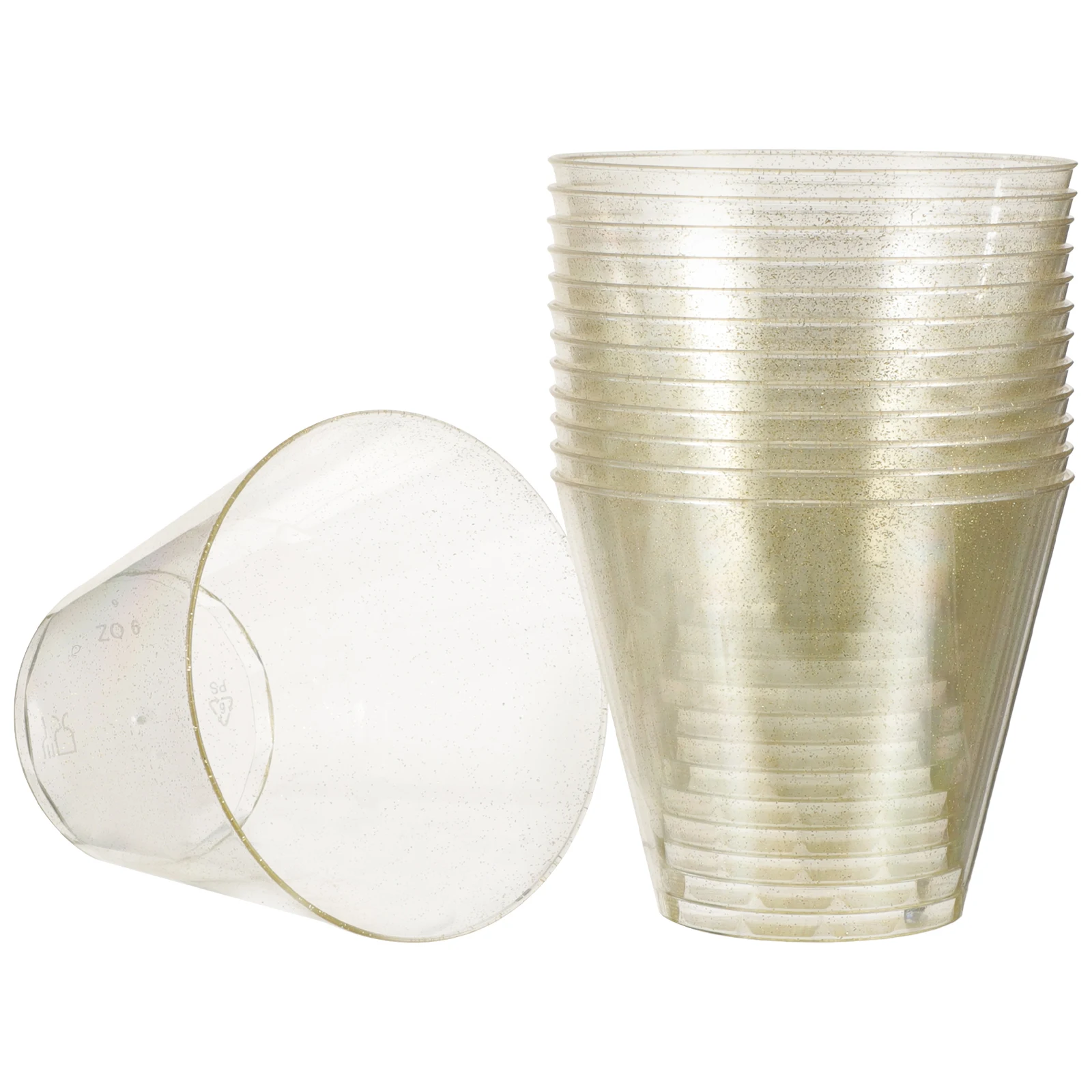 

25 Pcs Disposable Plastic Cups Glitter Gold Powder for Cocktail Party Wedding Decor Elegant Design Multi Use