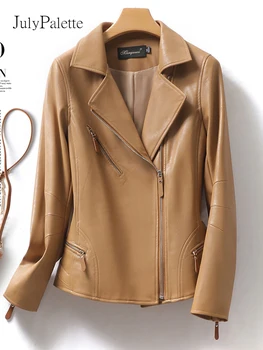 Julypalette 2024 Neue Büro Damen Langarm Leder Jacken Herbst Winter Schwarz Casual Weibliche Split Schaffell Jacken Outwear