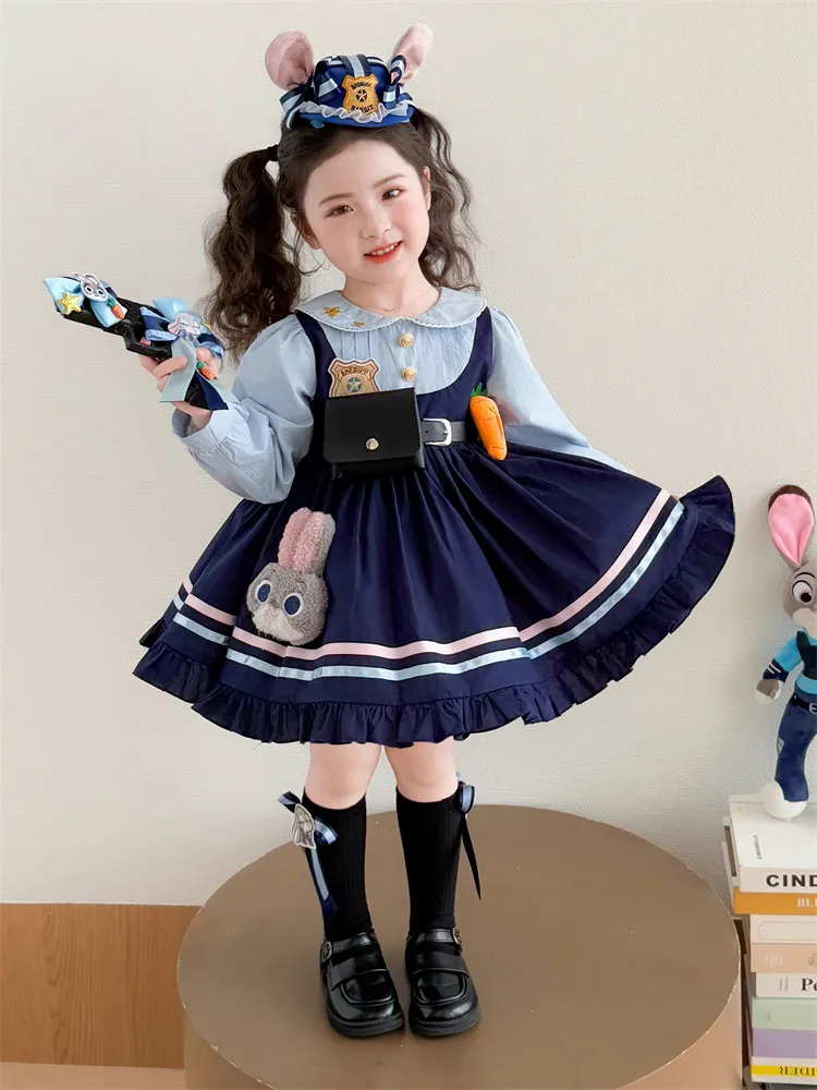 

Платье для девочек Zootopia, весна-осень, с контрастным воротником, длинными рукавами, новинка 2026 года, корейские детские платья принцессы Джуди