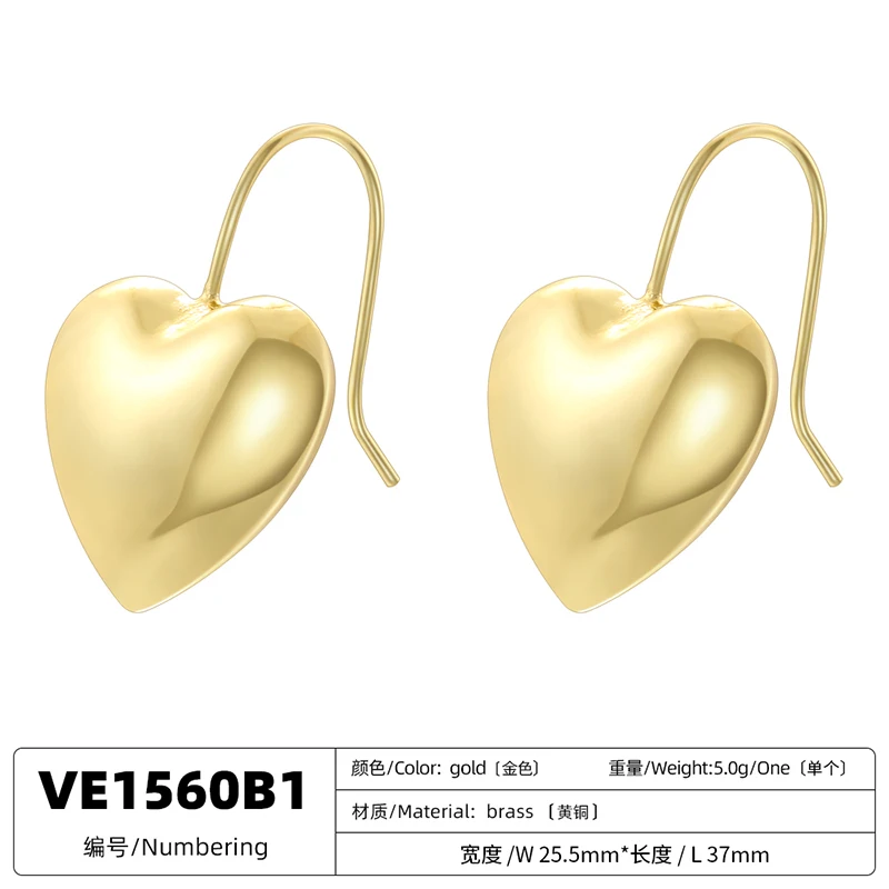 ZHUKOU Brass 18K Golden Plated Shiny Bubble Earrings Heart Shaped Star Earrings Ladies Simple Fashion Metal Earrings VE1559-63