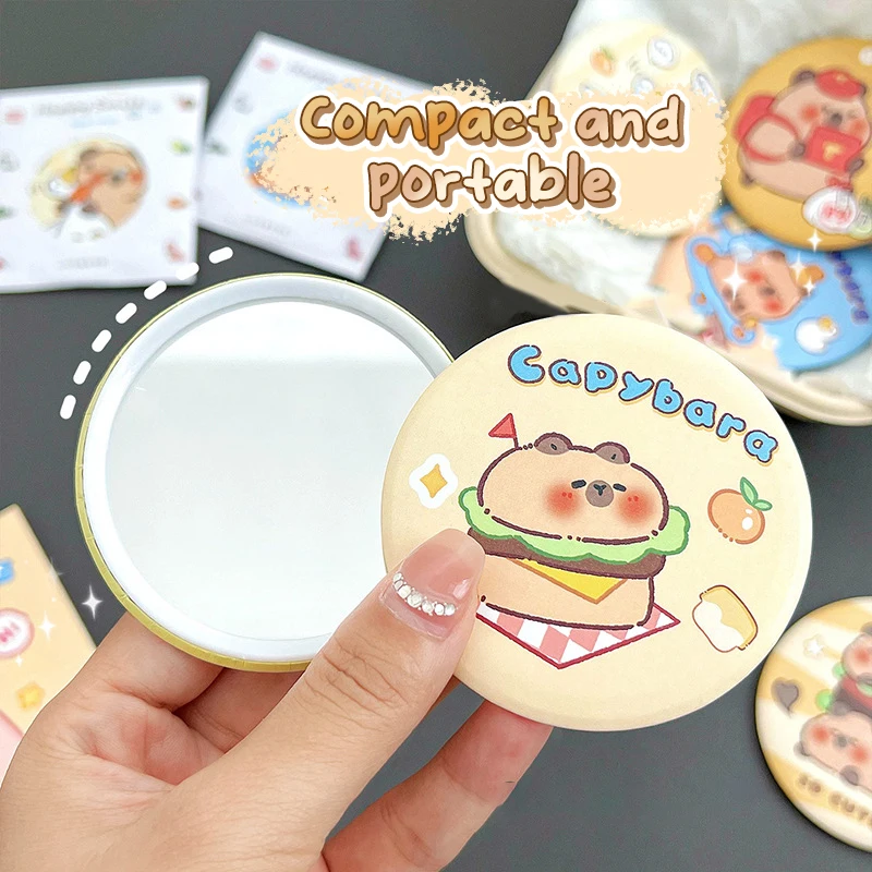 Portable Cute Round Small Mirror Cartoon Capybara Makeup Mirror Simple Pocket Compact Single-sided Makeup Mirror Small Gifts