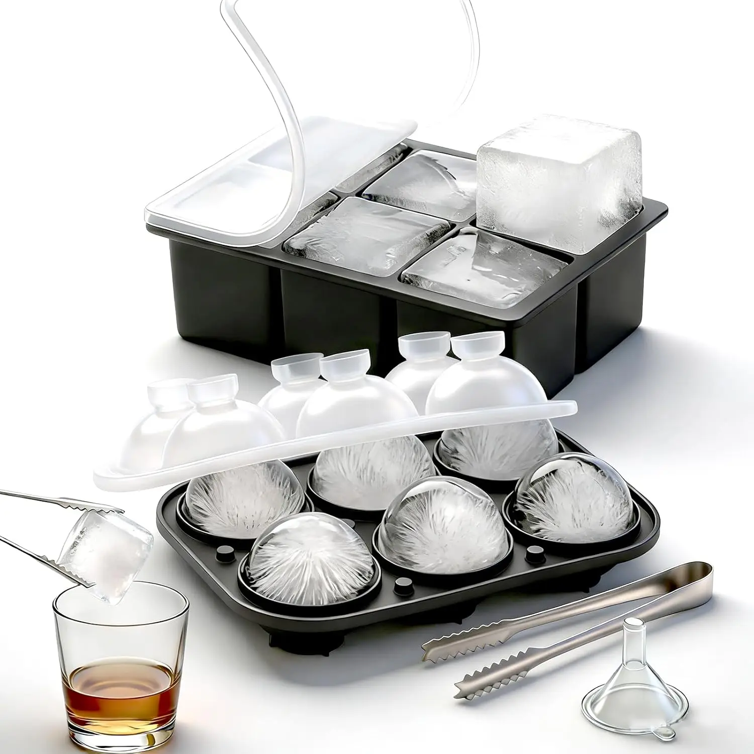 Large Square Ice Molds with Sealed Lid & Clamp, Silicone Ice Cube Trays (Set of 2) - 6pcs Big Square & 6 pcs Ball Ice Maker for — купить у AliExpress WW